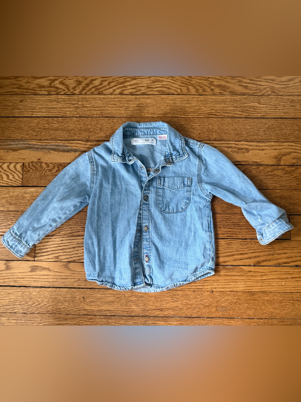 Zara Light Blue Denim Button-Down Shirt - Size 12-18 Months